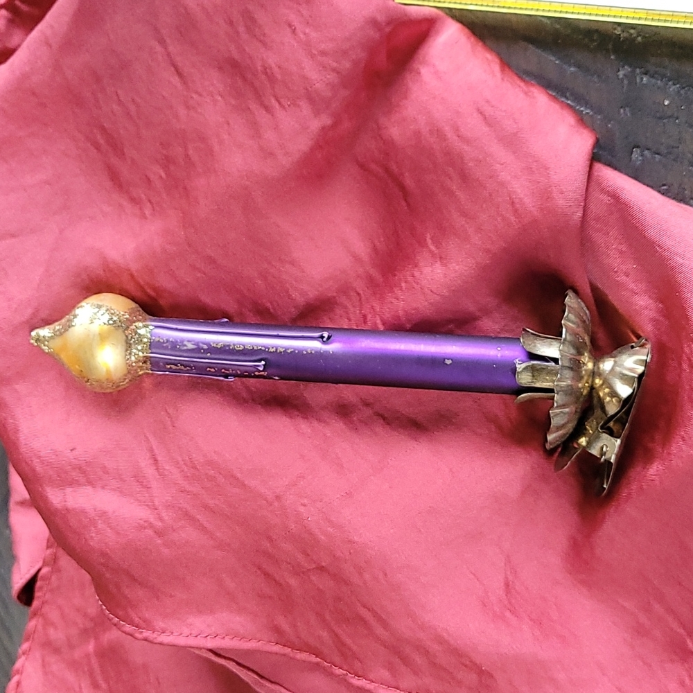 Vtg retro Mercury Glass Clip On Christmas Candle Ornament Purple 5"